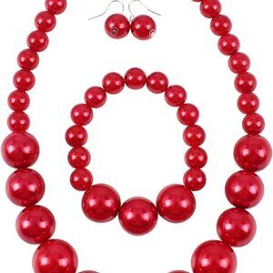 Red Necklace and Earrings